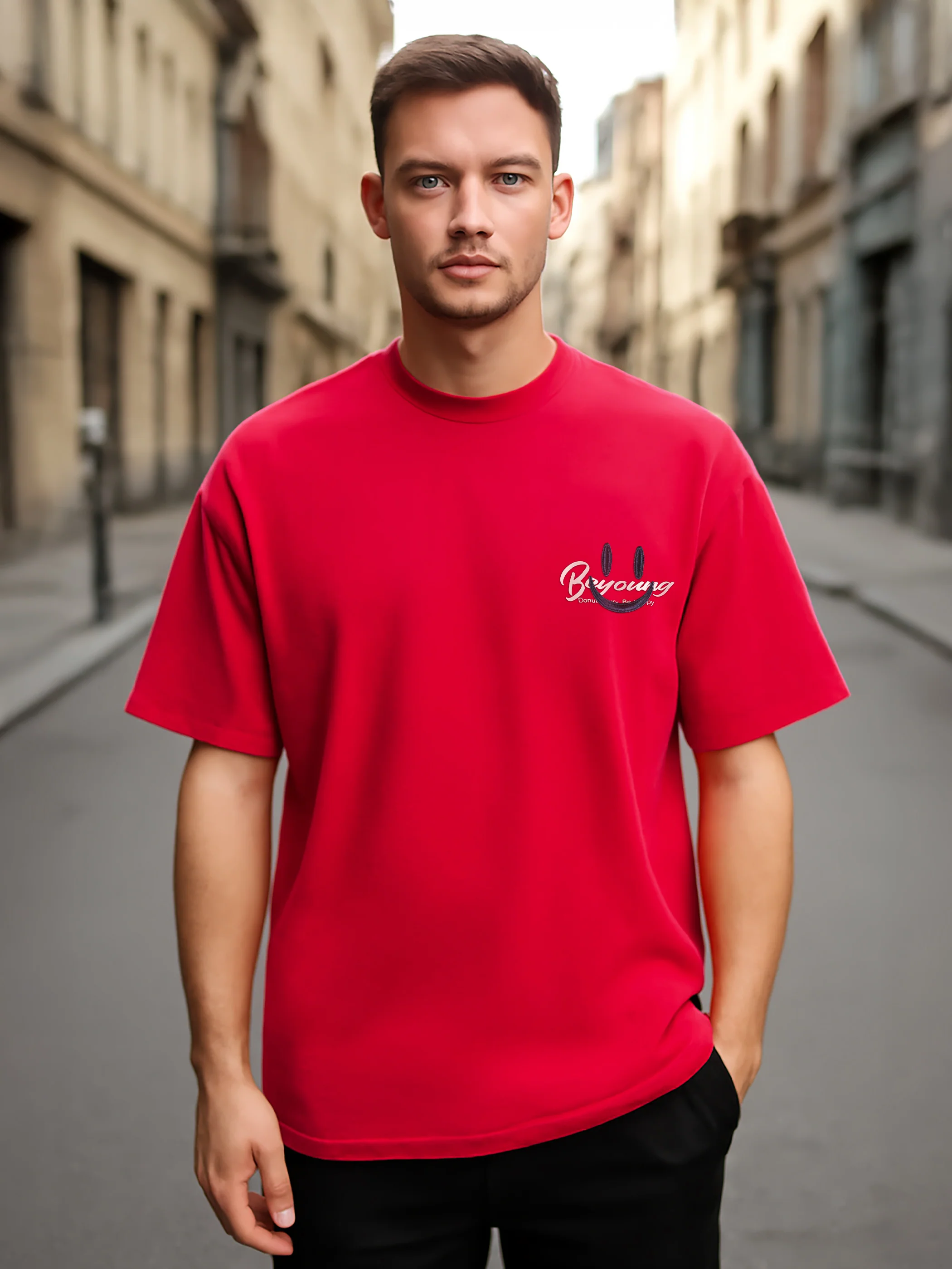 Red Smiley Rubber Printed T-shirt - Image 6