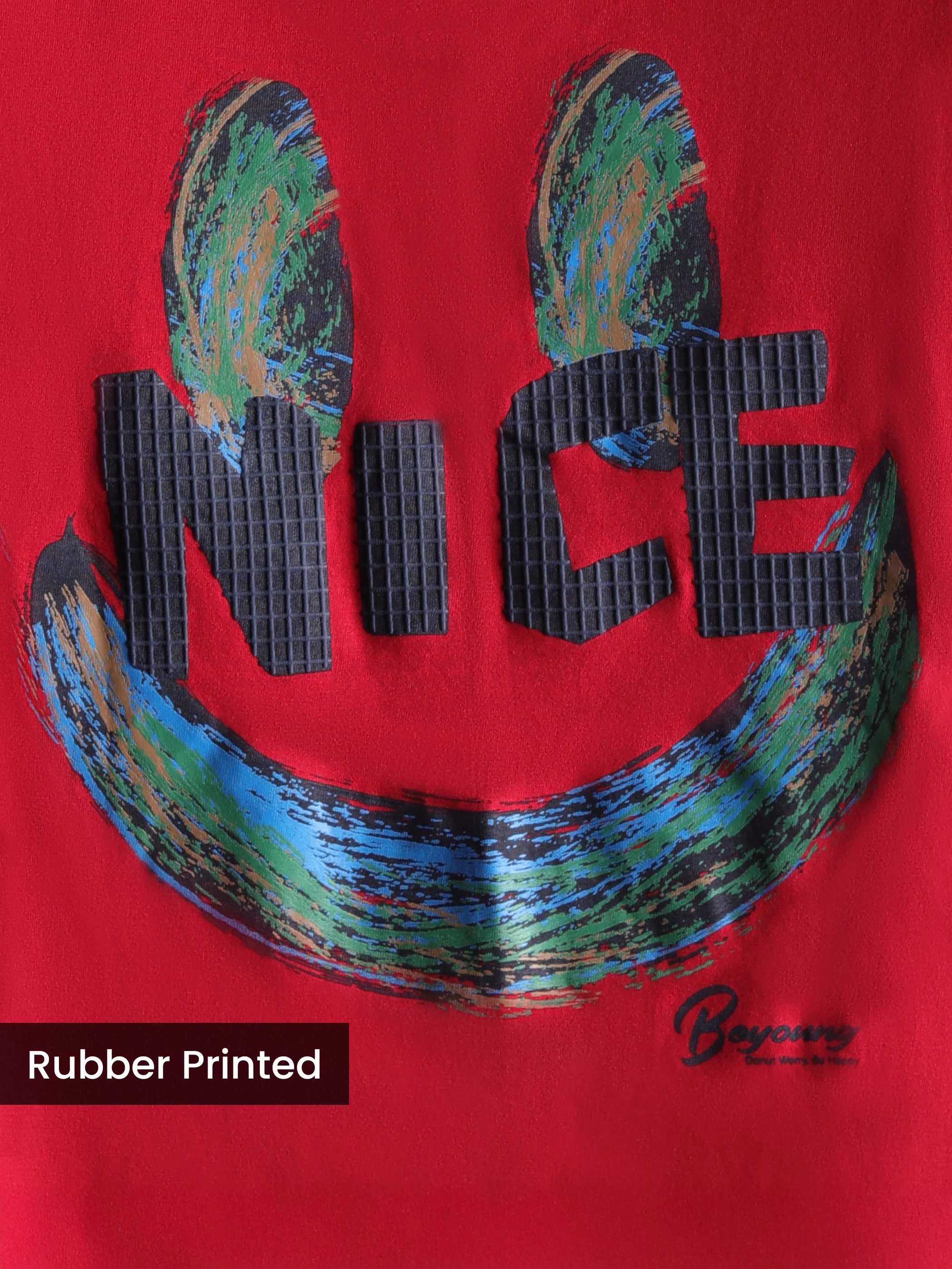 Red Smiley Rubber Printed T-shirt - Image 3