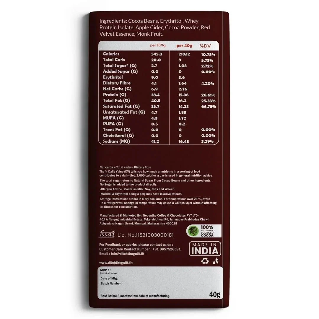 Red Velvet • 15g Protein • Sugar Free High Protein Chocolates • 40g - Image 2