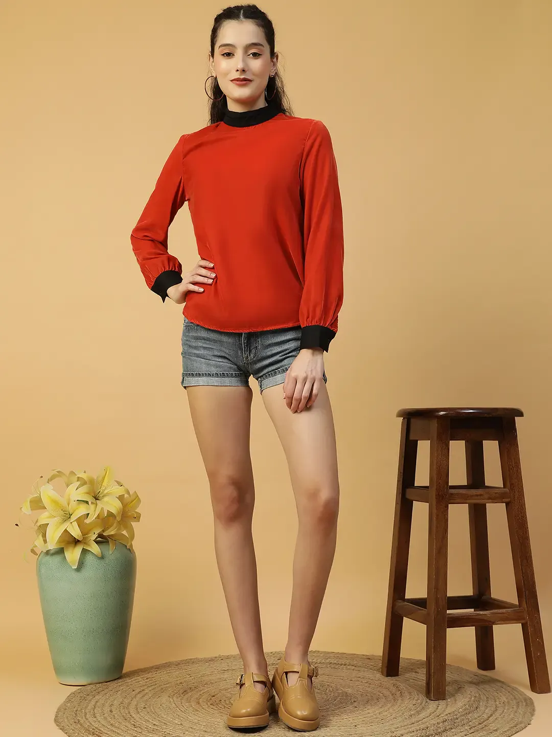 Red Velvet Long Sleeve Top for Women - Image 7