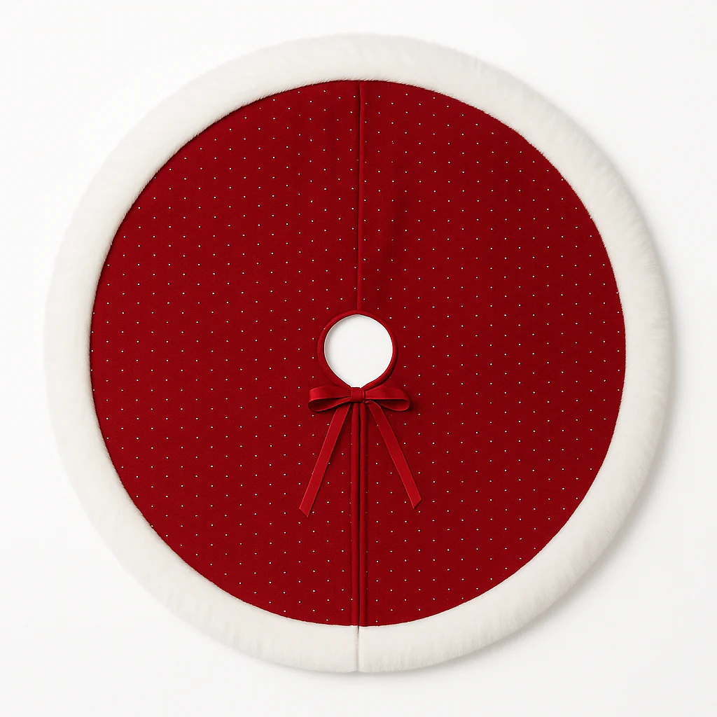 Red Velvet & White Faux-Fur Christmas Tree Skirt - Image 3