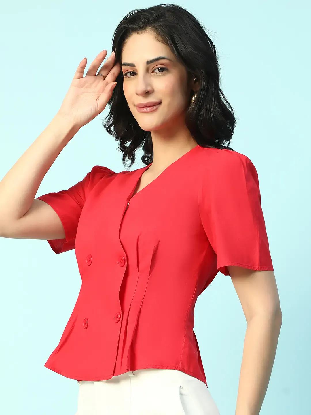 Red Women’s Cotton Top with Buttons - Image 4
