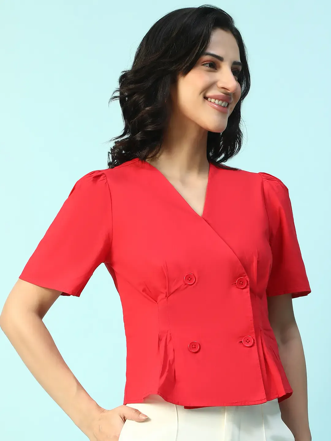 Red Women’s Cotton Top with Buttons - Image 5