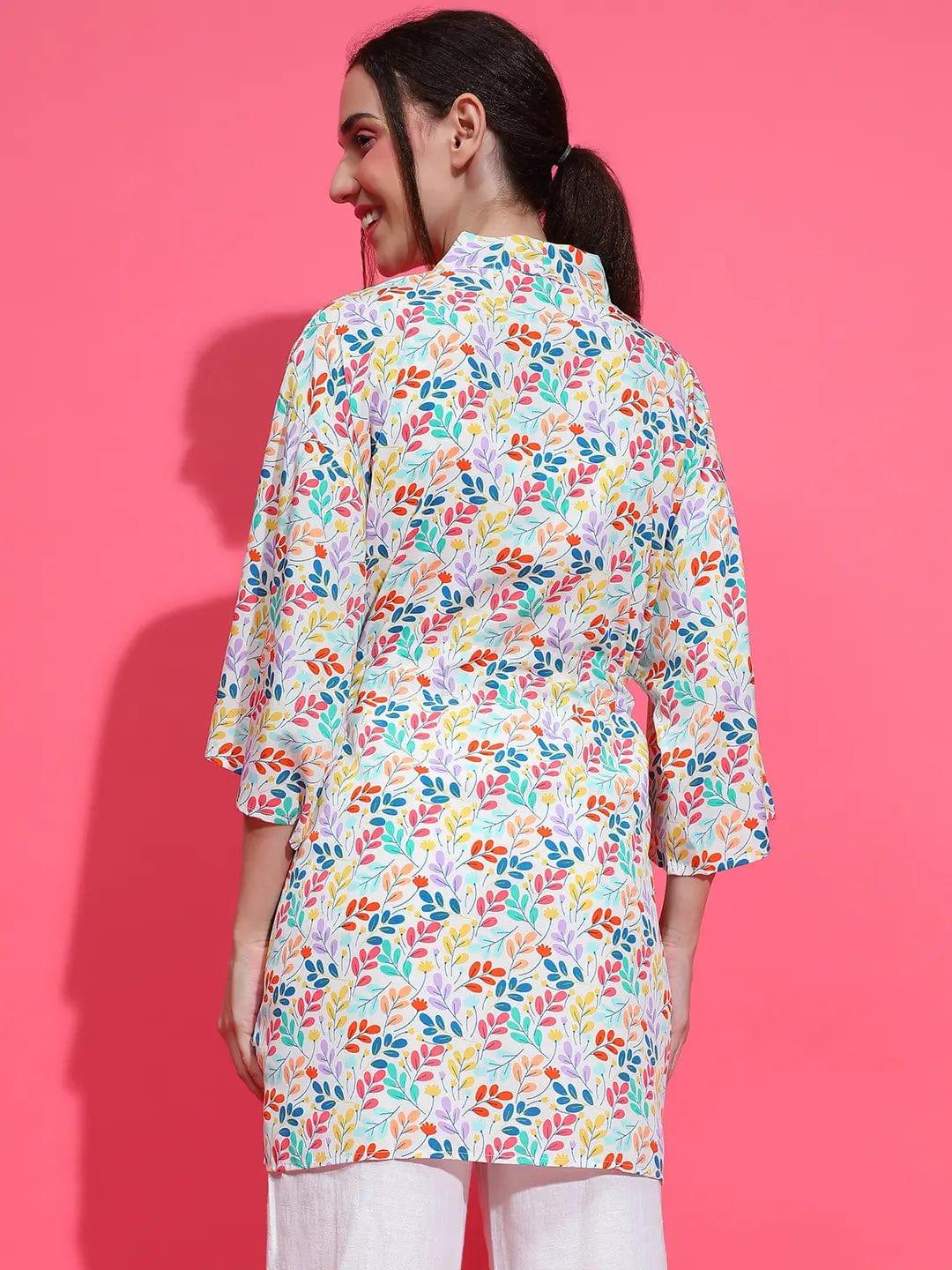 Refresh White Floral Print Women Top Open Collar Nightwear Shrug Available - Image 5