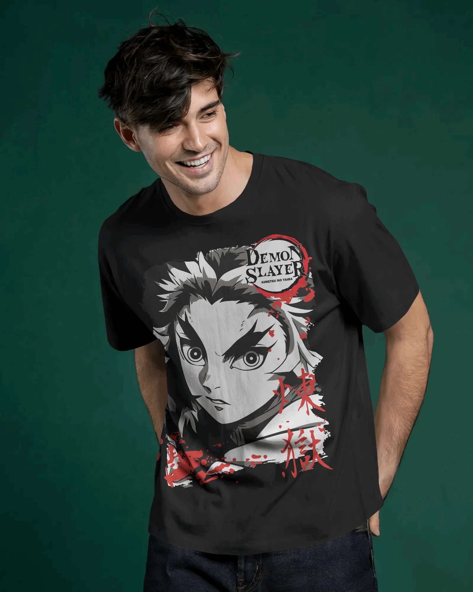 Rengoku Ember Gaze Portrait Graphic T‑Shirt (Black) - Image 2