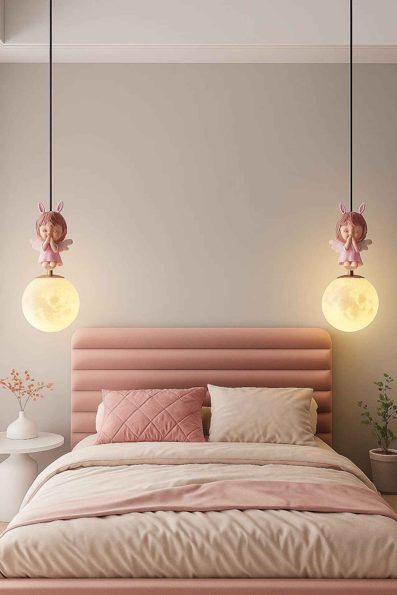 Resin Angel Pendant Children's Room Light Gold Nordic Mini Long Hanging Ceiling Lamp