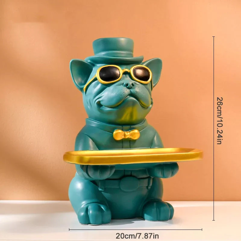 Resin Bulldog with Serving Tray - Green - Image 2