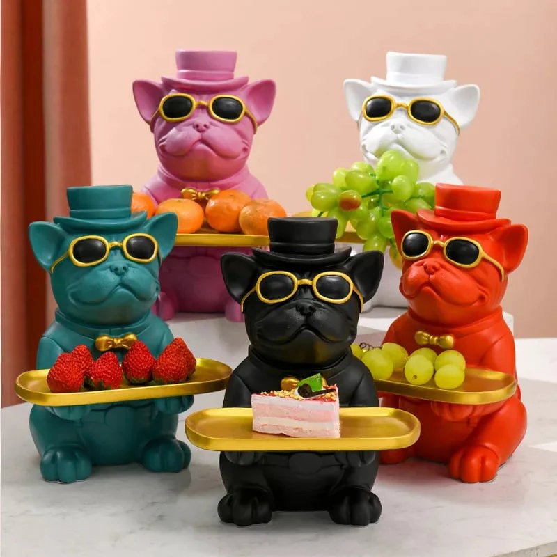 Resin Bulldog with Serving Tray - Green - Image 3