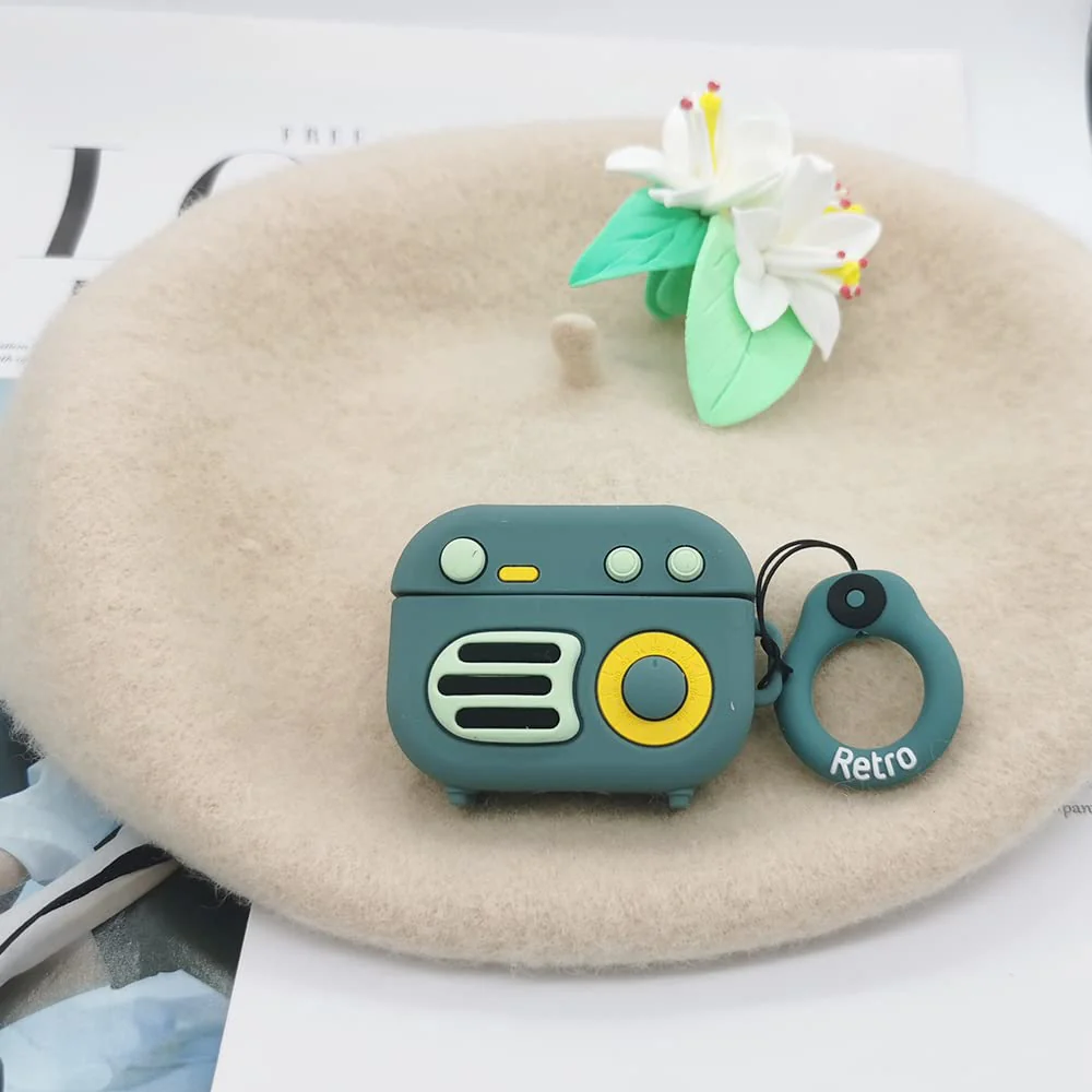 Retro Radio - Lime Green - Airpods Cover for Apple AirPods - Premium Silicone Case - Image 2
