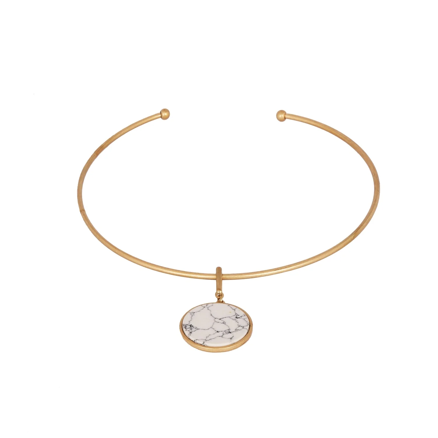 Reversible Metal Band Round Necklace With White Italian Motif - Image 4