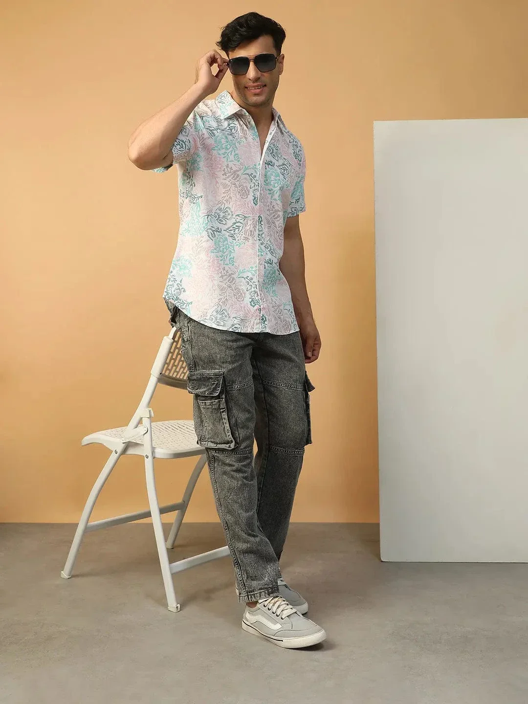 Rizz Tropical Print Multicolor Collared Short Sleeve Men Oversized Cotton Shirt - Image 8