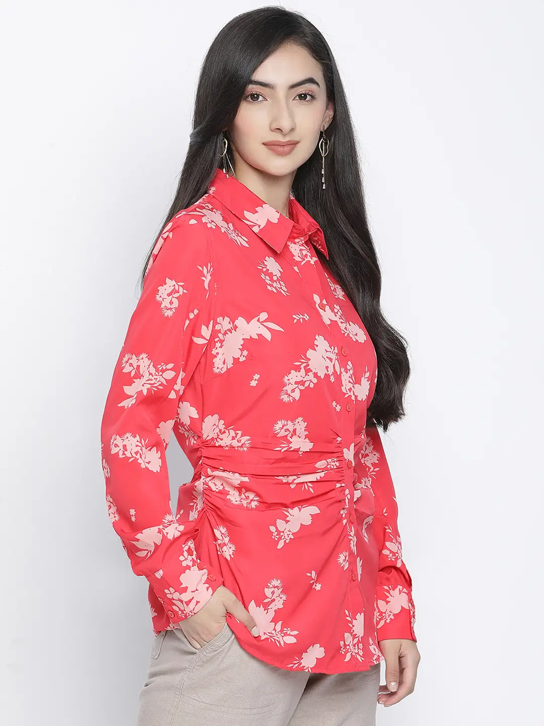 Rizzling Red Floral Print Women Shirt - Image 4