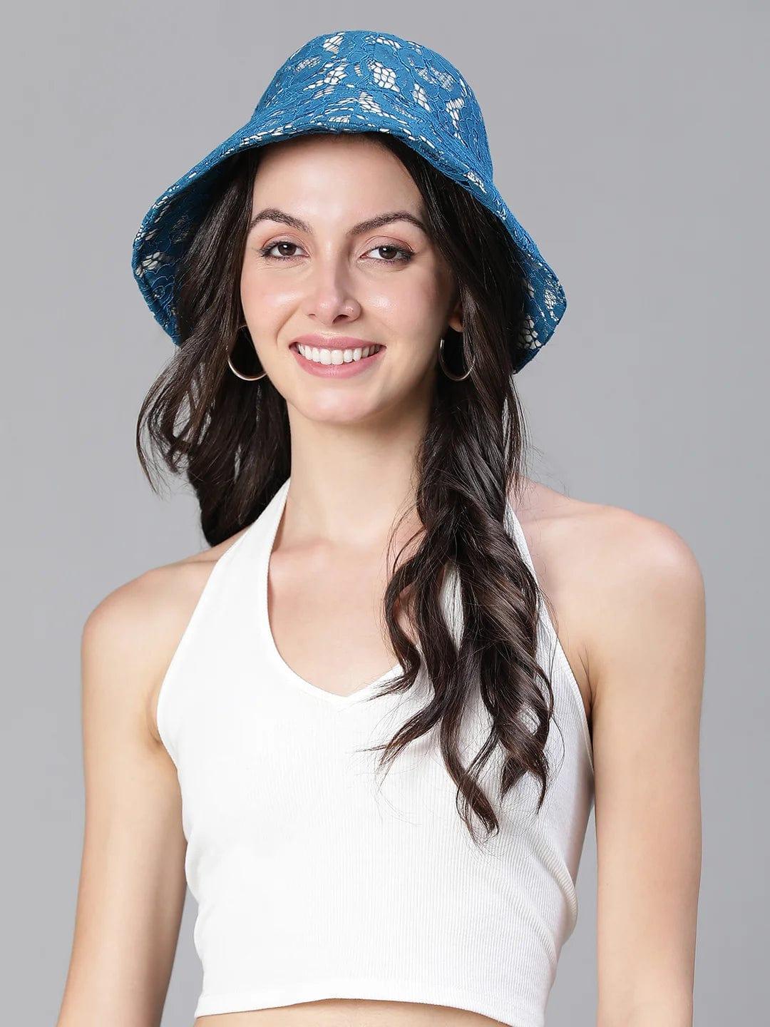 Roamed Blue Lace Fabric Women Bucket Hat For Summer - Image 4