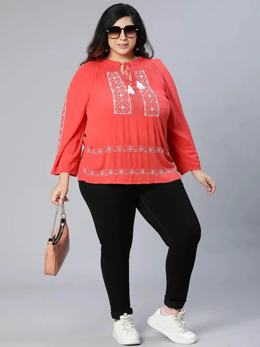 Romed Red Embroidered Plus Size Women Top - Image 8