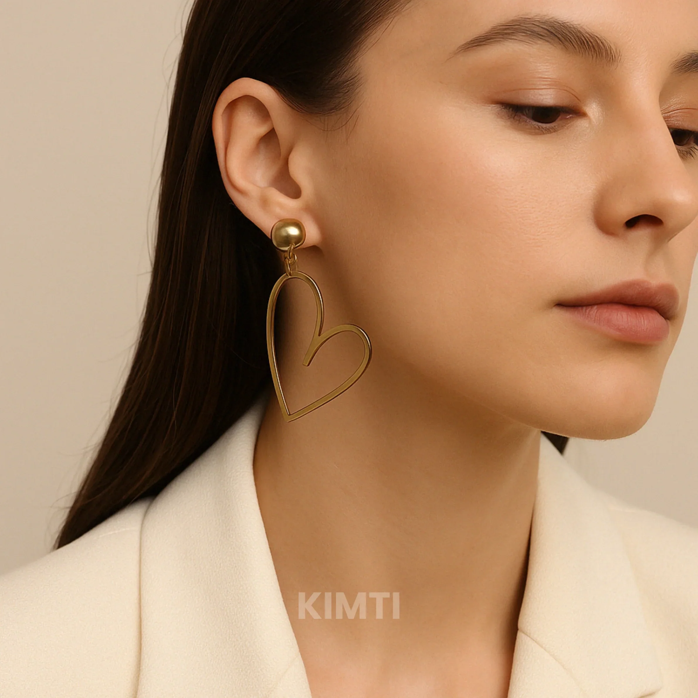 Rose Gold Heart Drop Earring - Image 4
