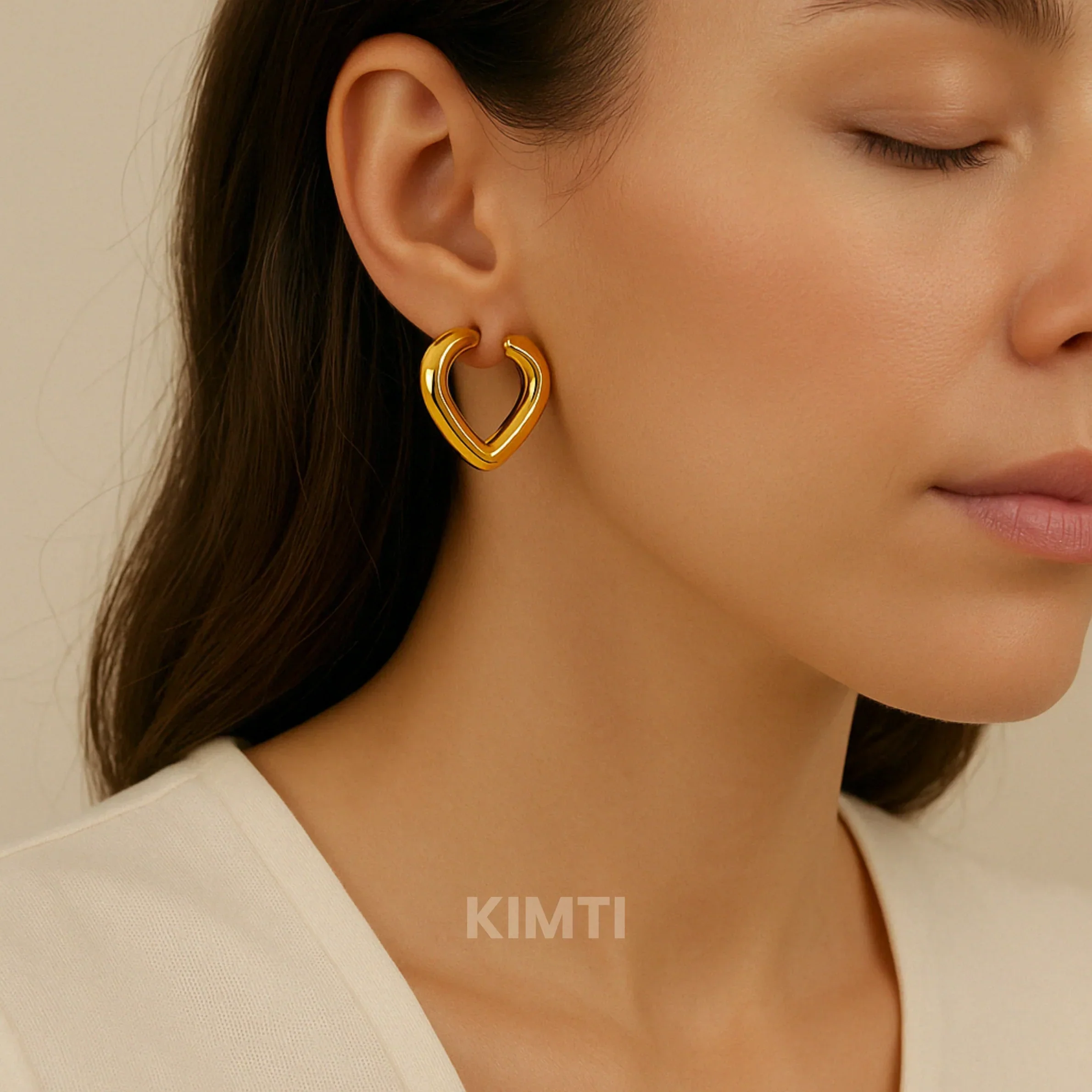 Rose Gold Heart Hoop Earring - Image 2