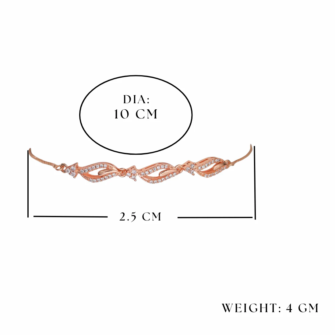 Rose Gold Plated American Diamond Adjustable Bracelet, Stylish Fashion Jewellery Gift For Girls & Women - Image 5