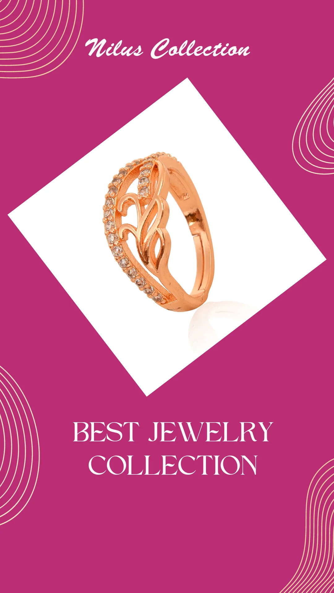 Rose Gold Plated | American Diamond Studded | Adjustable | Finger Ring For Women And Girls, Style 13 - Image 5