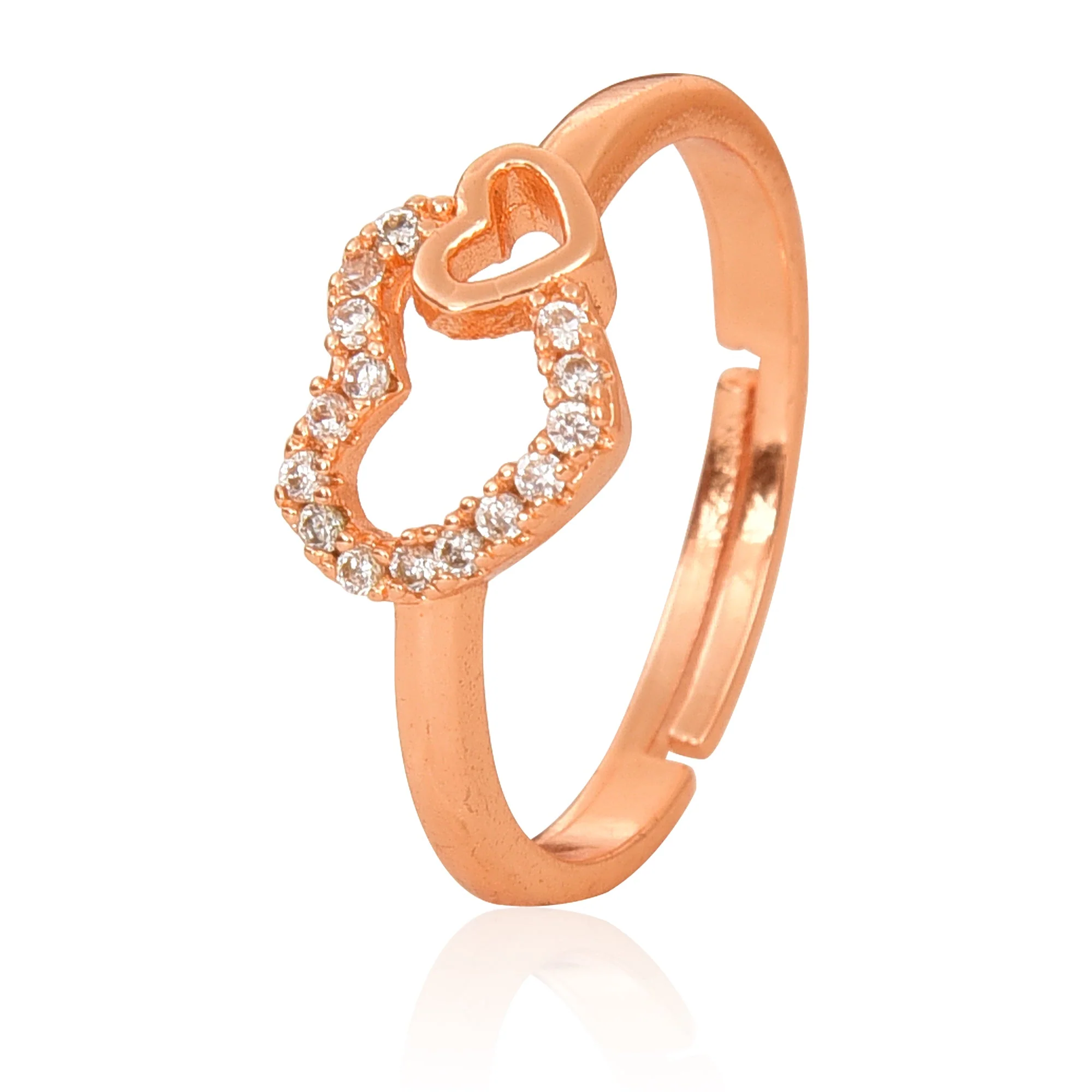 Rose Gold Plated | American Diamond Studded | Adjustable | Finger Ring For Women And Girls, Style 15 - Image 2