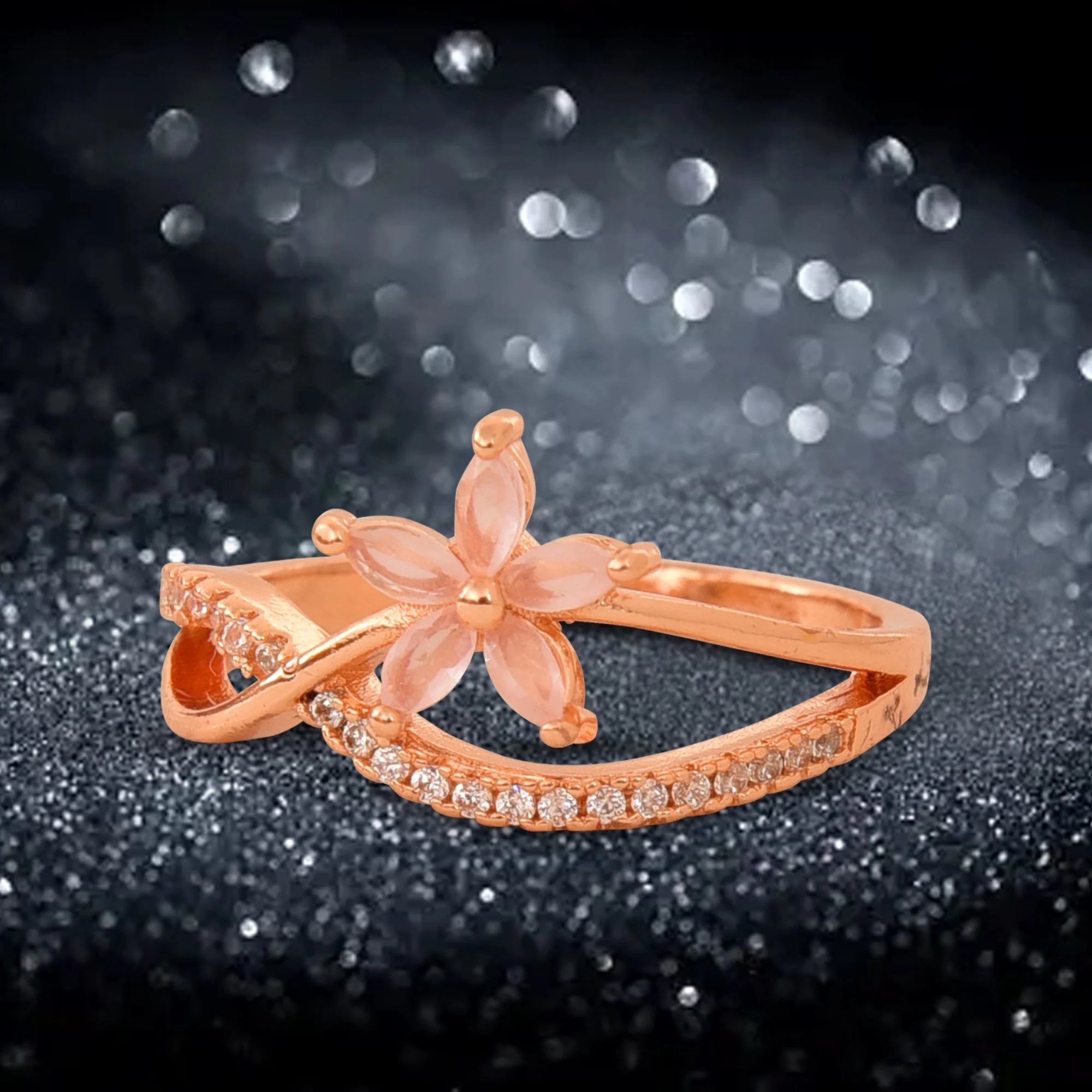Rose Gold Plated | American Diamond Studded | Adjustable | Finger Ring For Women And Girls, Style 18 - Image 4