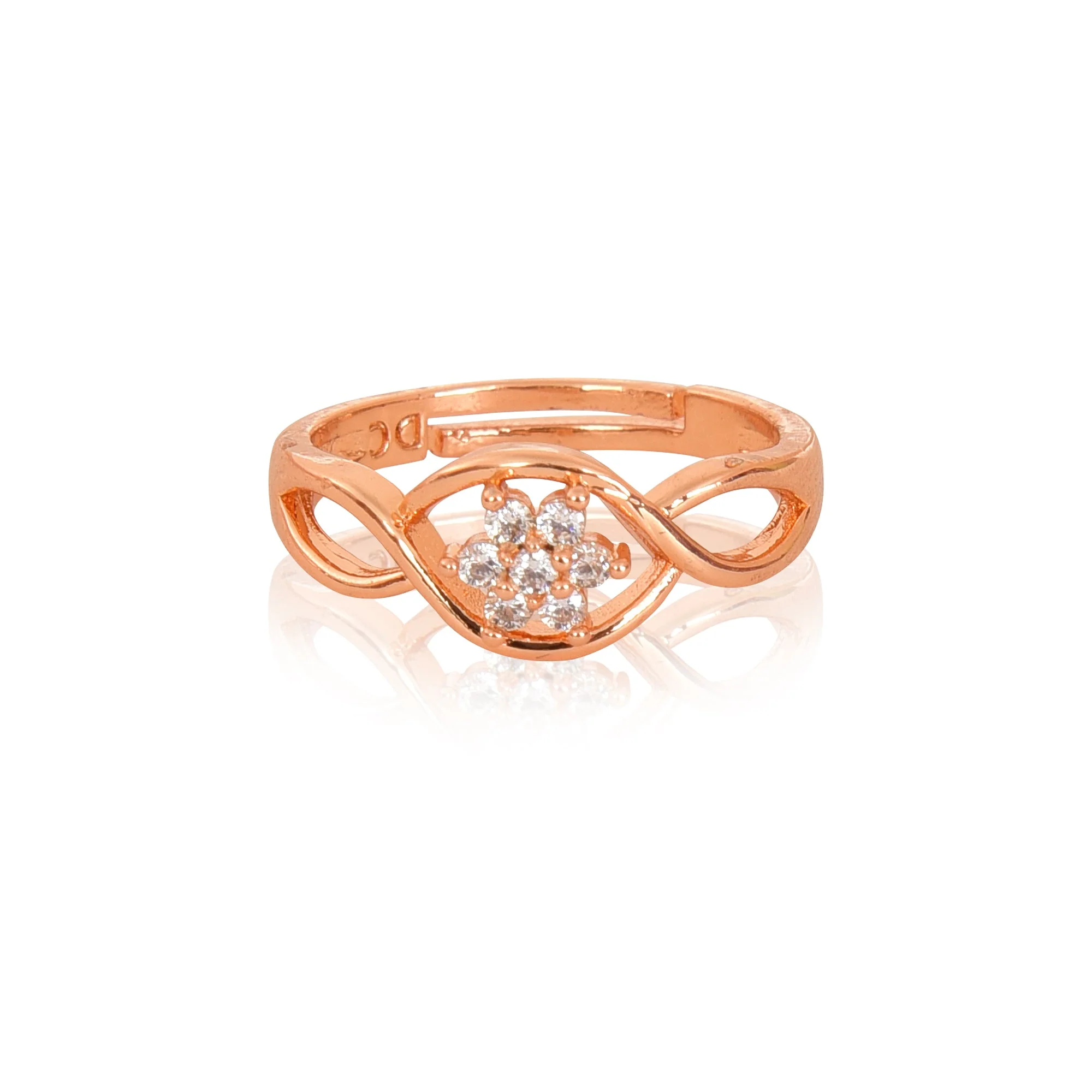 Rose Gold Plated | American Diamond Studded | Adjustable | Finger Ring For Women And Girls, Style 3 - Image 7