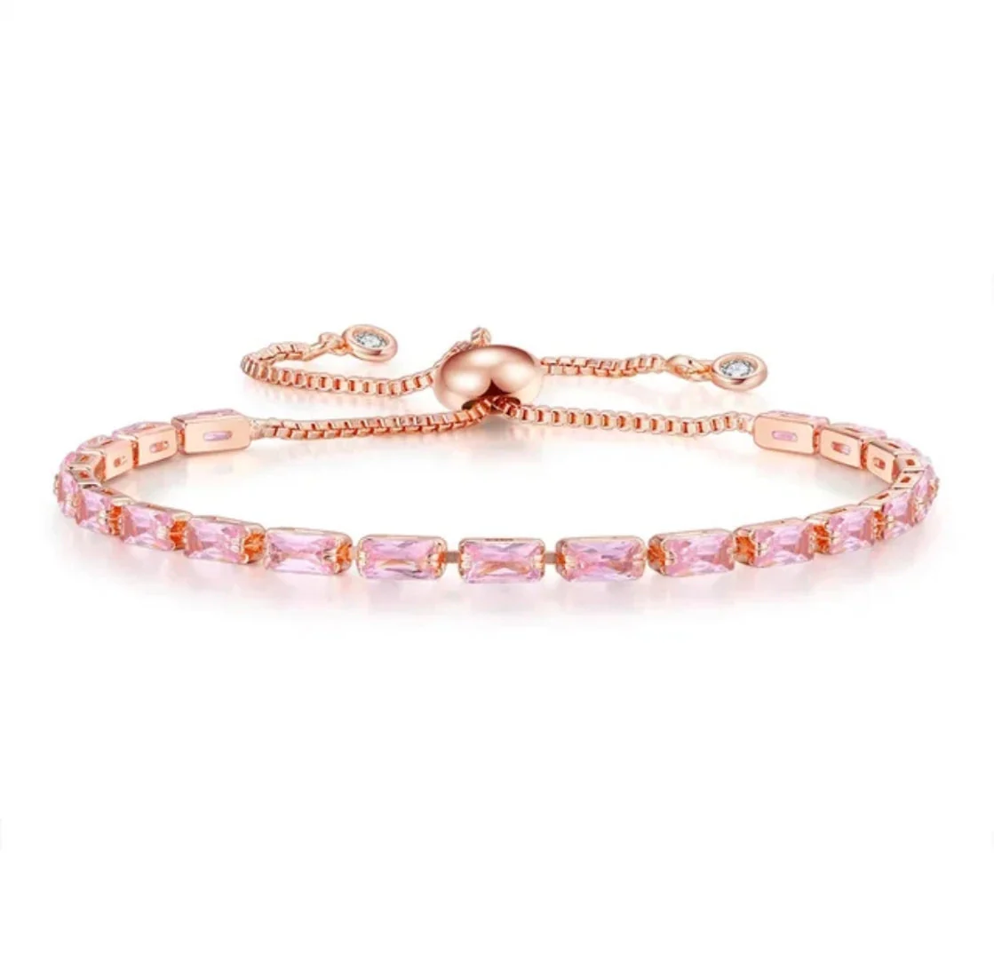 Rose Gold Plated Cubic Zirconia Adjustable Bracelet, Stylish Fashion Jewellery Gift For Girls & Women (Pink) - Image 8