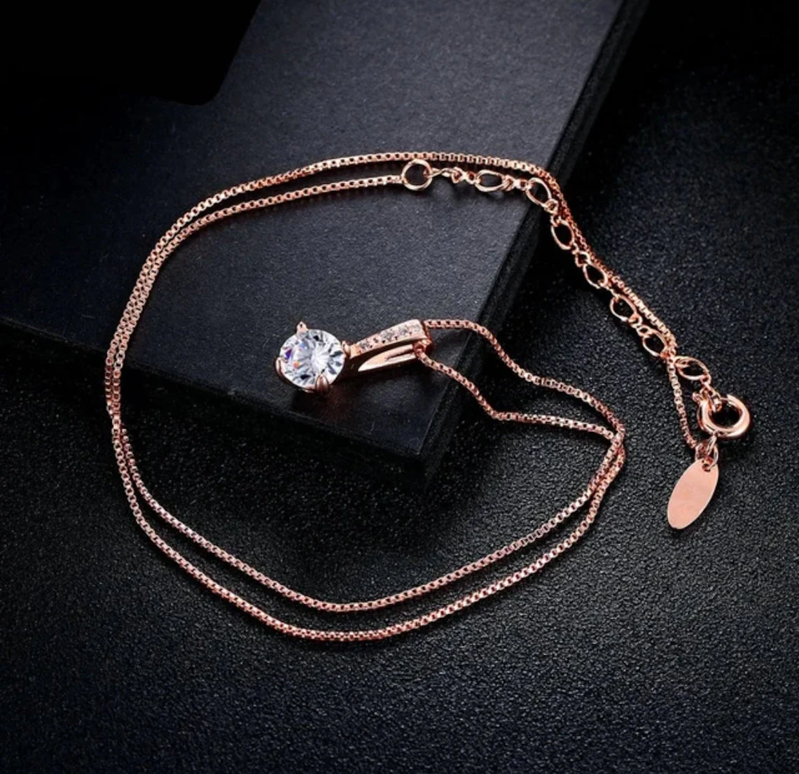 Rose Gold Plated Solitaire Pendant Chain For Women & Girls, Cubic Zircon Pendant Locket (Rose Gold) - Image 2