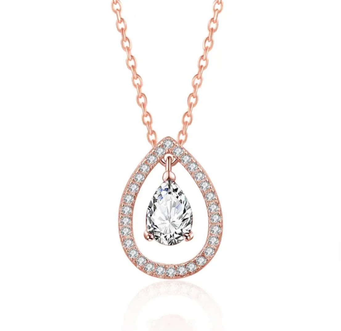 Rose Gold Plated White Cubic Zirconia Studded Pendant For Women With Link Chain, Jewellery Gifts For Women & Girls (Rose Gold) - Image 9