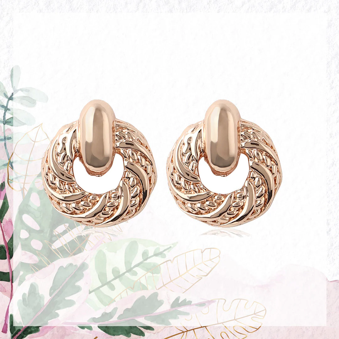 Rose Gold Tone Plated Round Stud Earring - Image 4