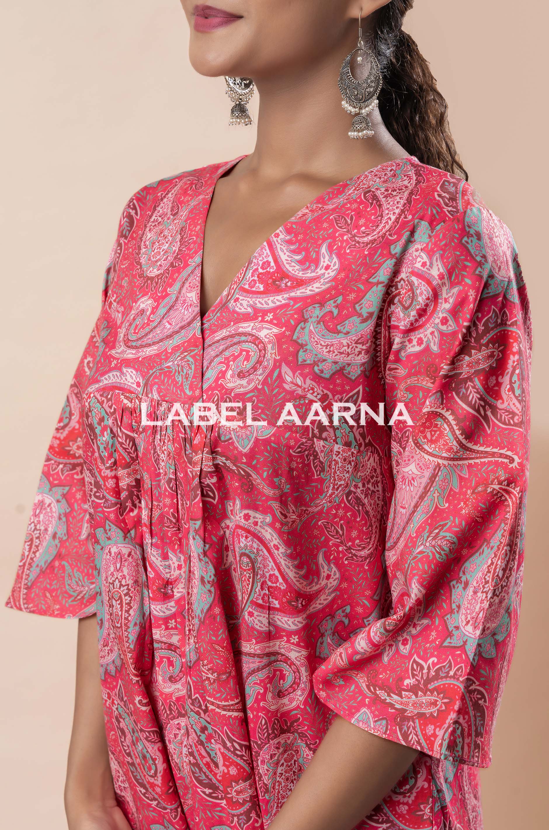 Rose Pink Pure Cotton Printed A-Line Flared Co-Ord Set - Image 3