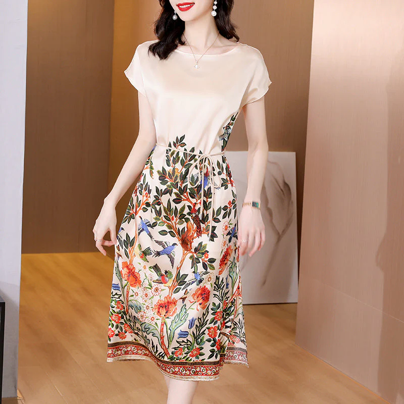 Rose Printed Satin Dress - Image 2