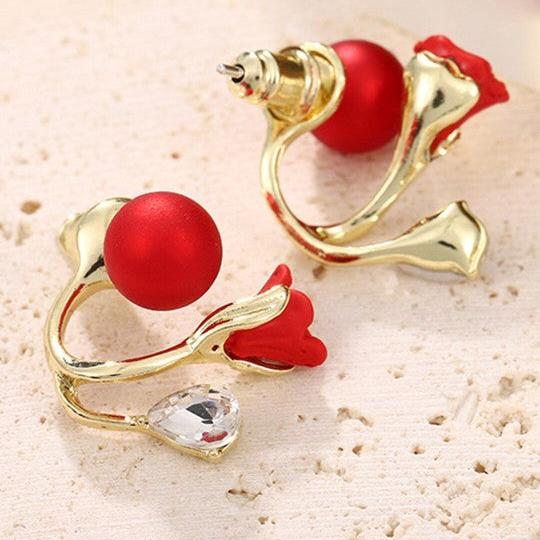 Rose Twist Red Stud Earring - Image 2