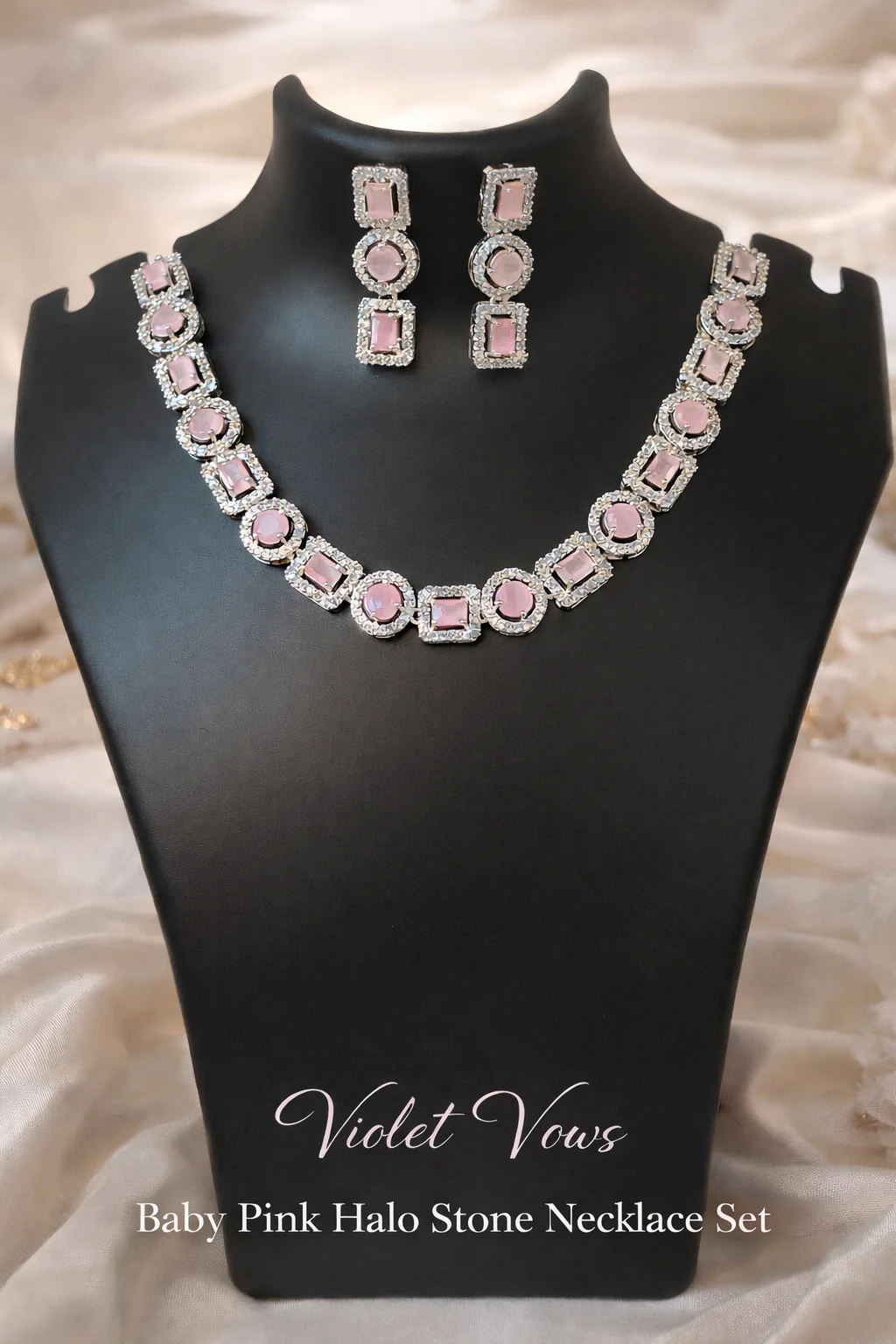 Rosy Geometric Glam Necklace Set - Baby Pink