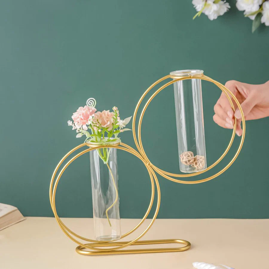 Round Metal Double Tube Vase - Image 2