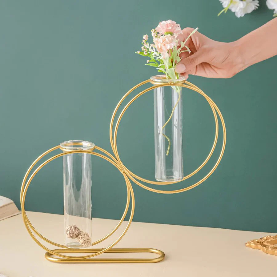 Round Metal Double Tube Vase - Image 3