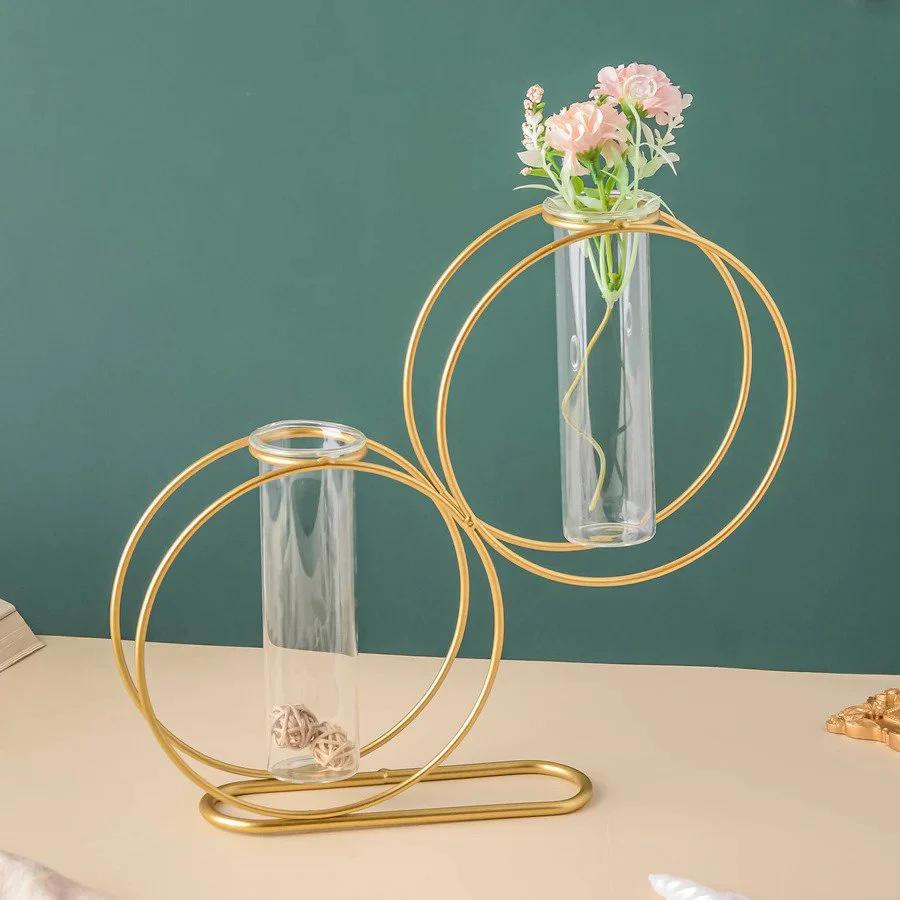 Round Metal Double Tube Vase - Image 4
