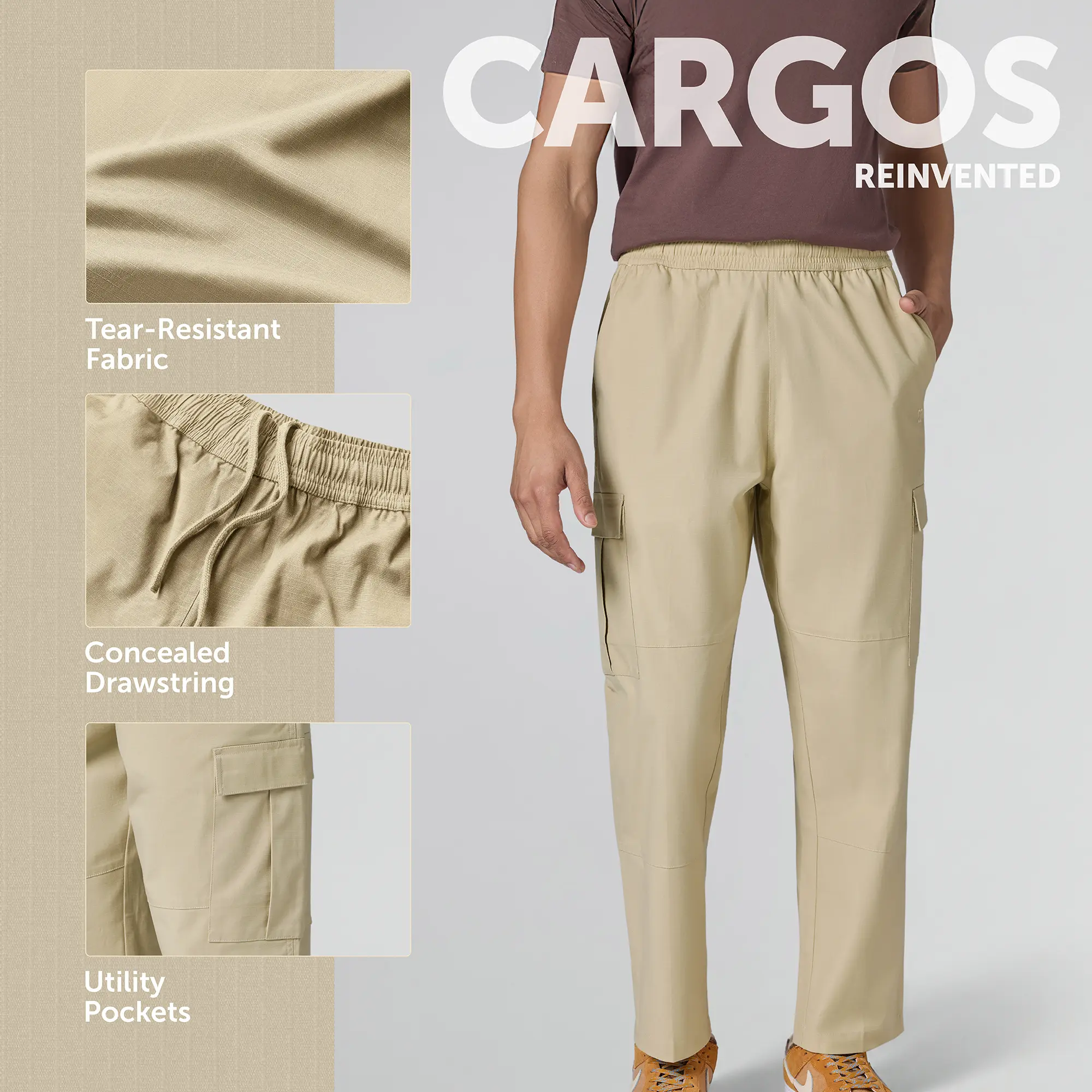 Rove Relaxed Fit Ripstop Cargo Pants - Creamy Tan - Image 2