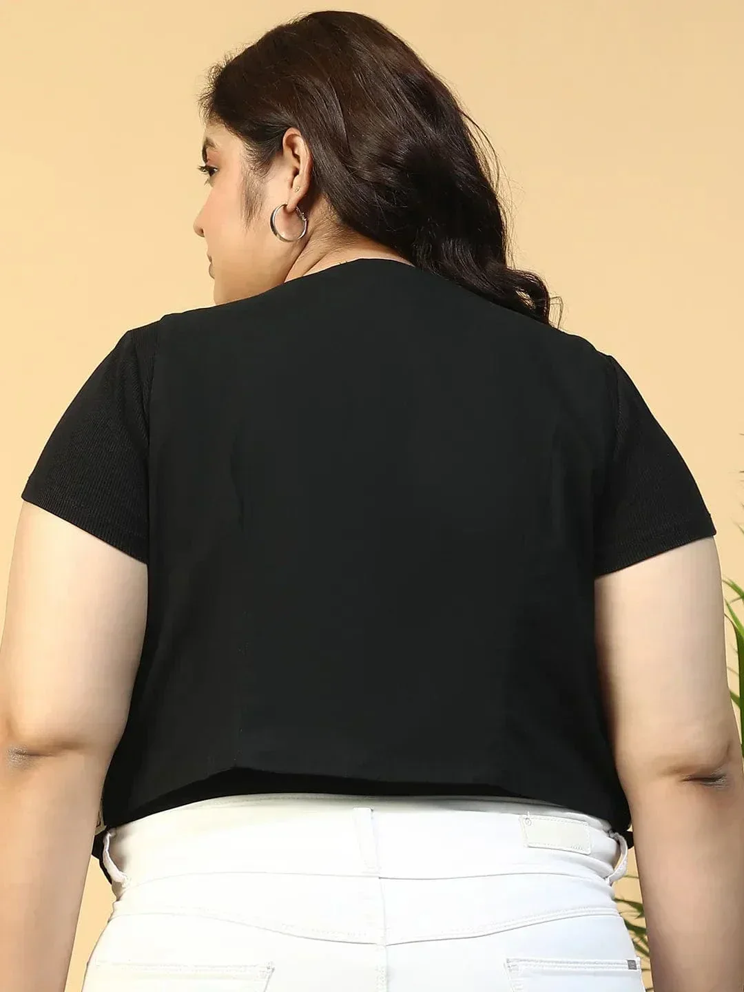Royal Black  Embroidered  Sleeveless Jodhpuri Style Plus Size Women Cotton Shrug - Image 5