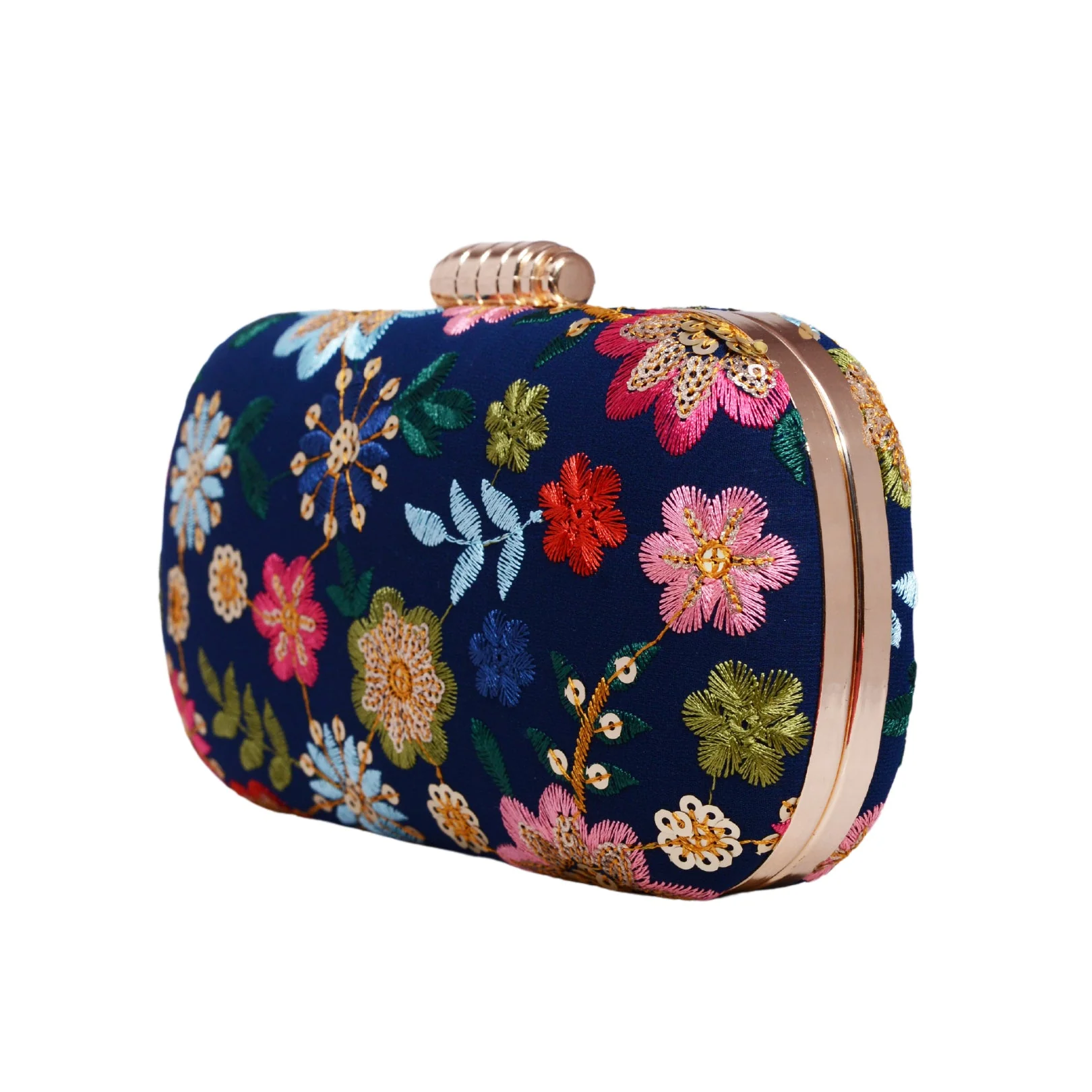 Royal Bue Floral Embroidered Capsule Clutch - Image 2
