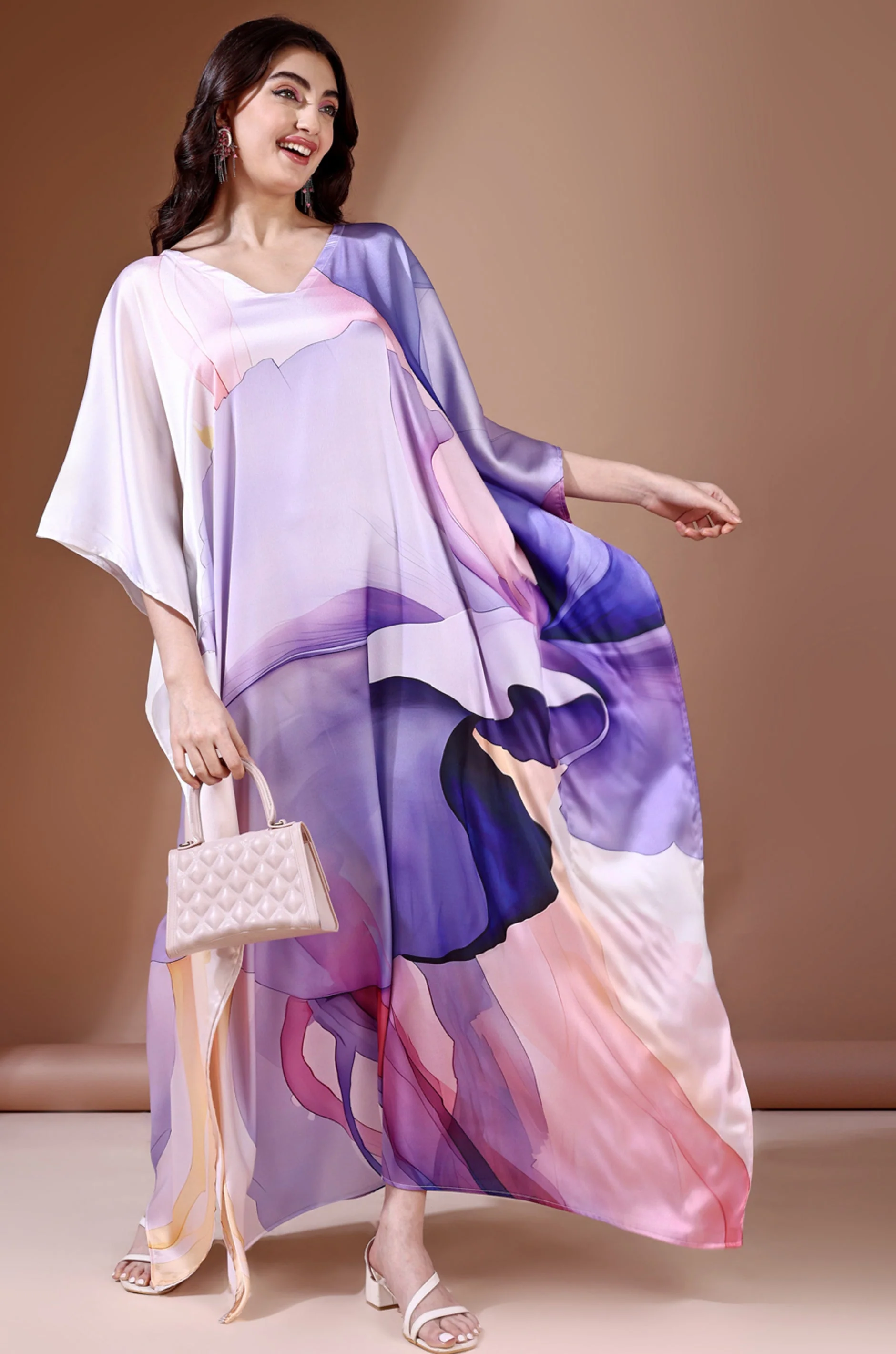 Royal Haze Soft Satin Kaftan With Digital Print
