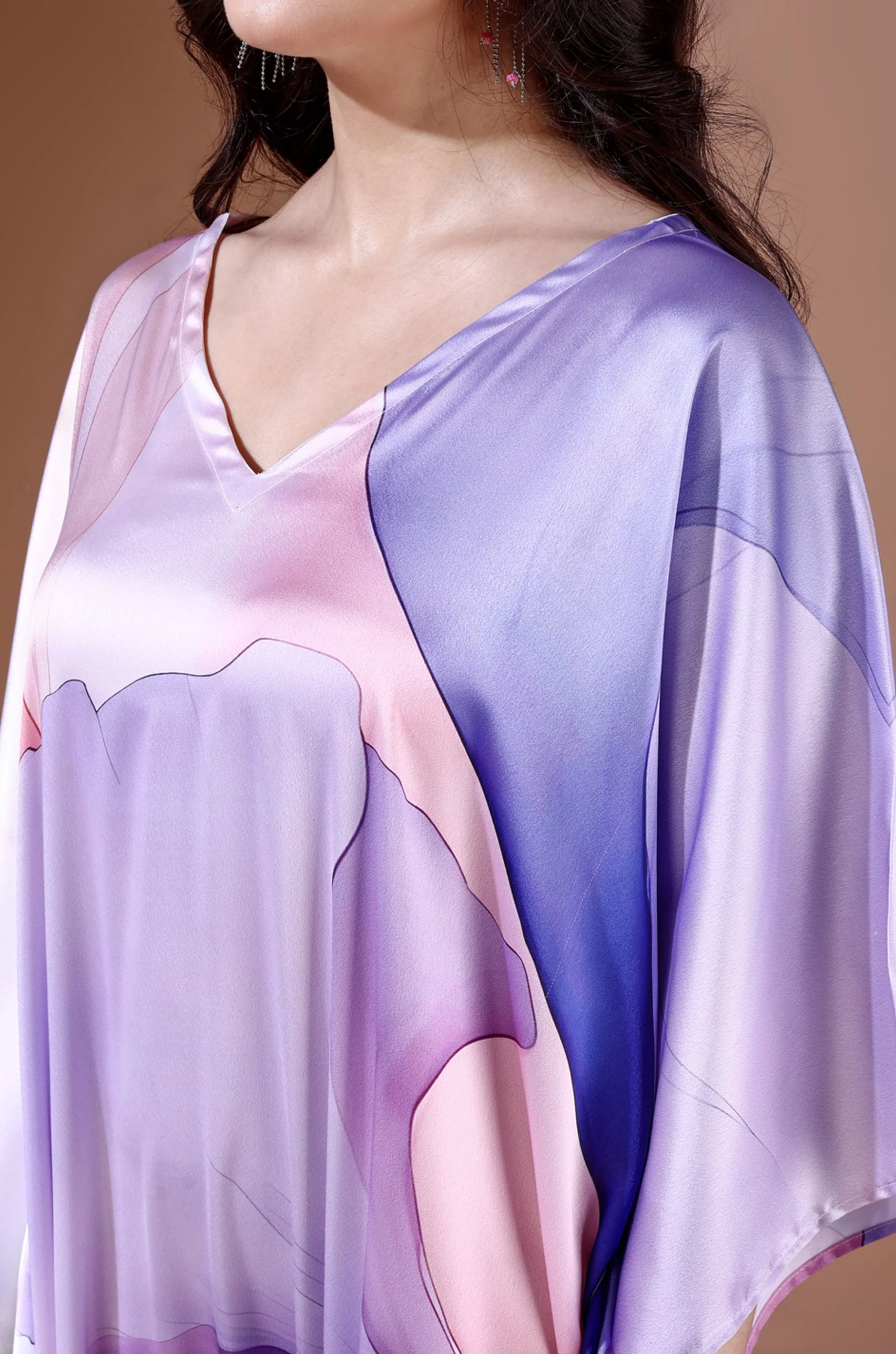 Royal Haze Soft Satin Kaftan With Digital Print - Image 4
