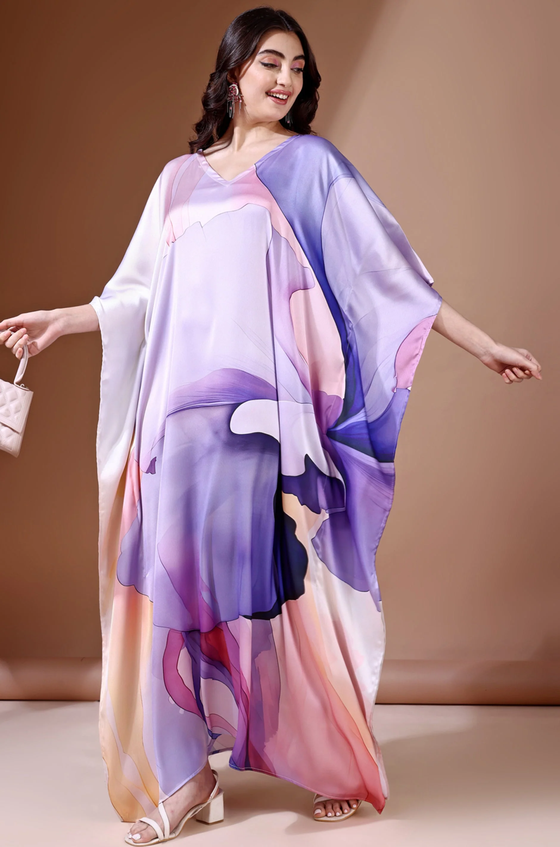 Royal Haze Soft Satin Kaftan With Digital Print - Image 5