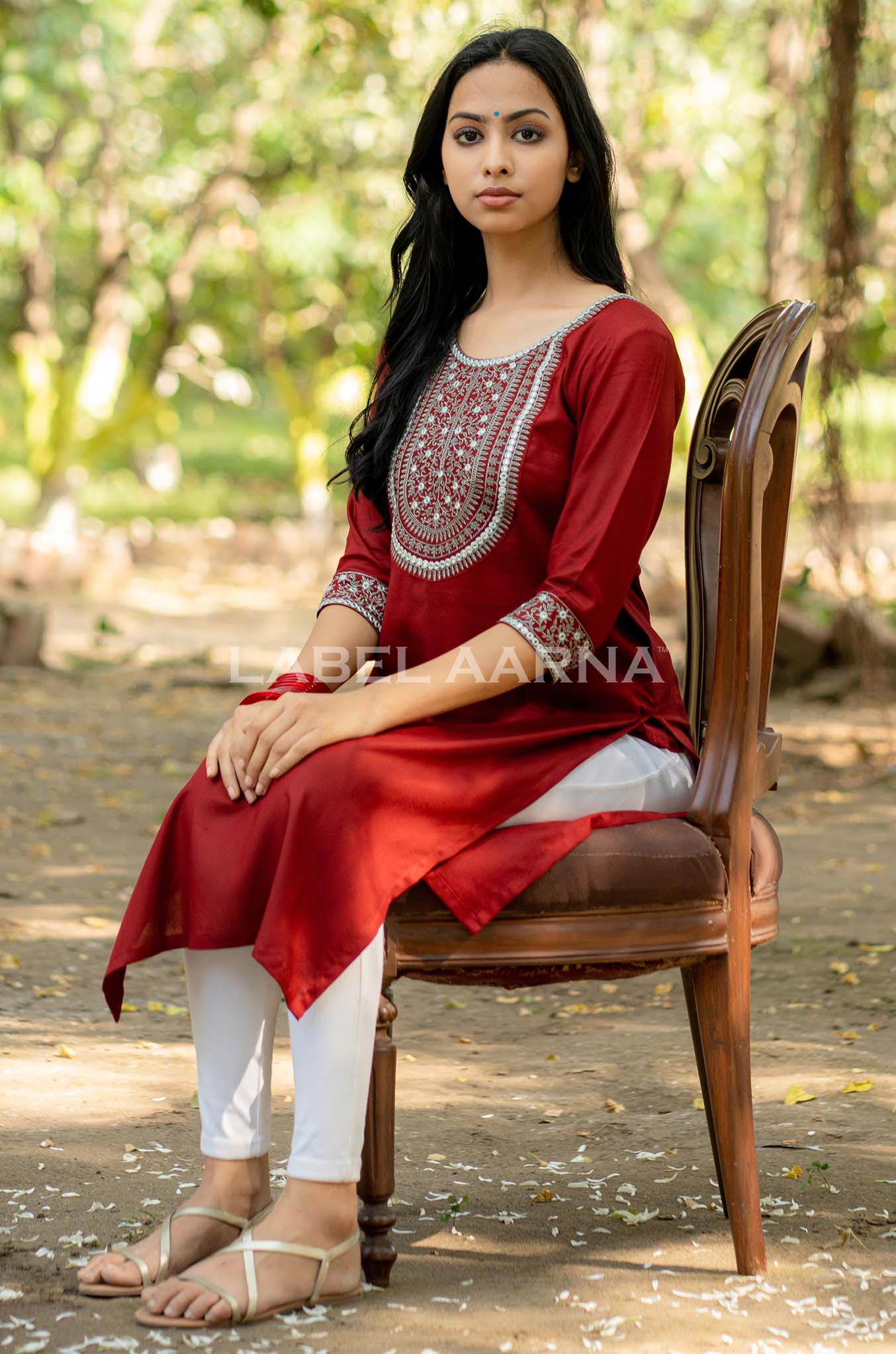 Rustic Red Viscose Rayon Embroidered Kurti - Image 4