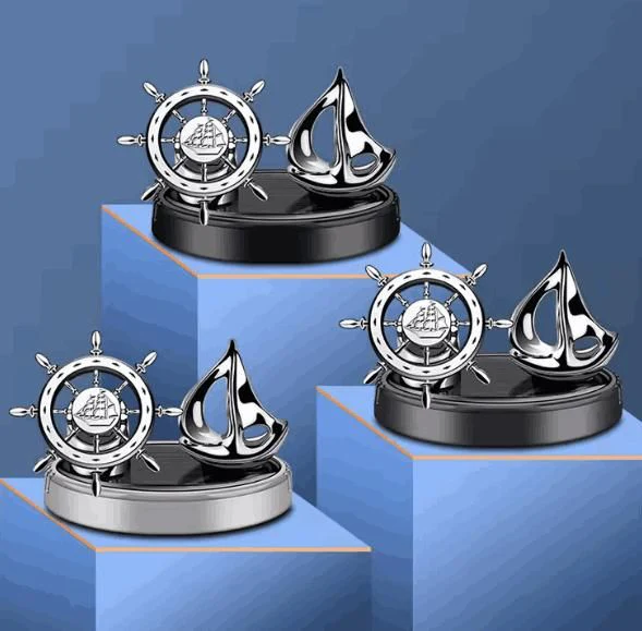 Sailor: Solar-Powered Rotating Car Air Freshener with Ship Steering Wheel & Anchor Design - Image 2