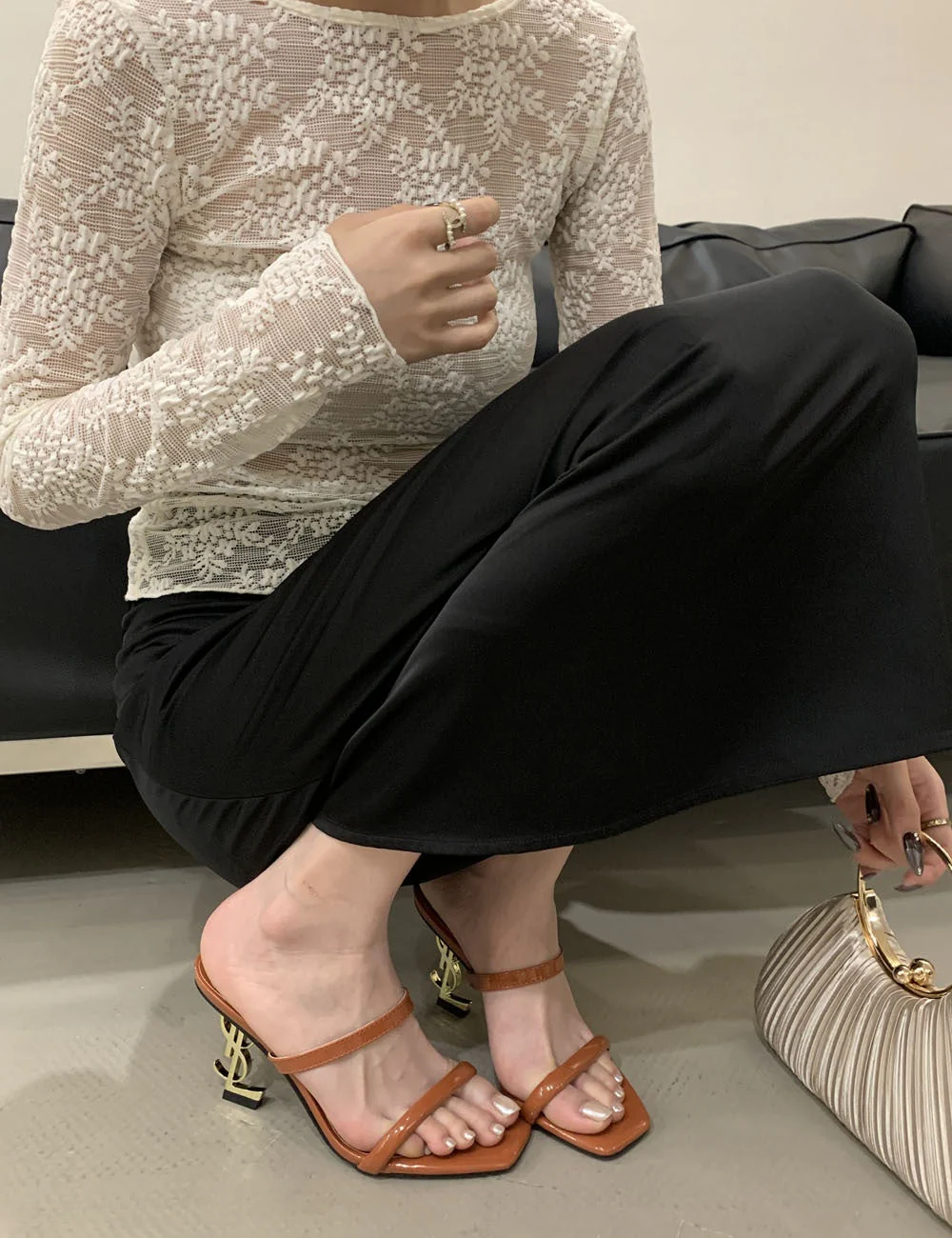 Saint Laurent Open Toe High Heels Pattern 2 - Image 14