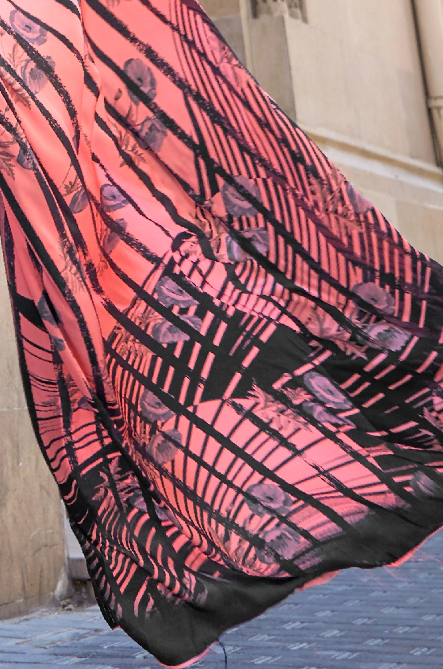 Salmon Pink Digital Print Satin Crepe Saree - Image 2