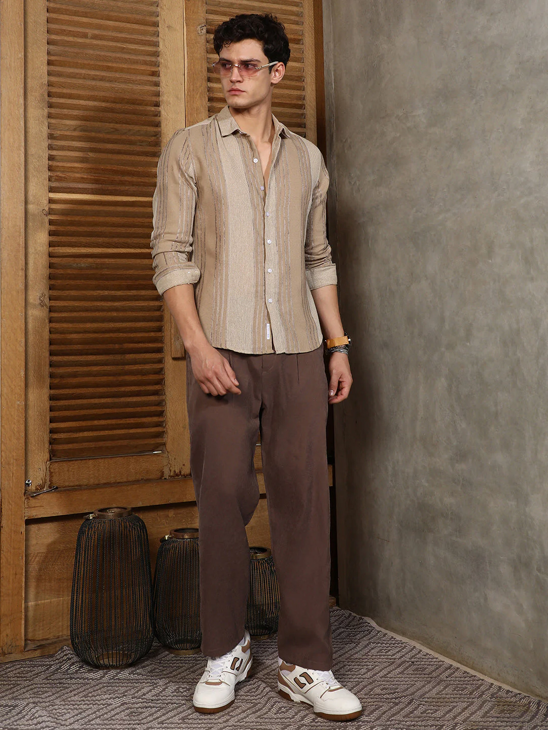Sand Beige Multitrack Stripe-Woven Shirt - Image 6