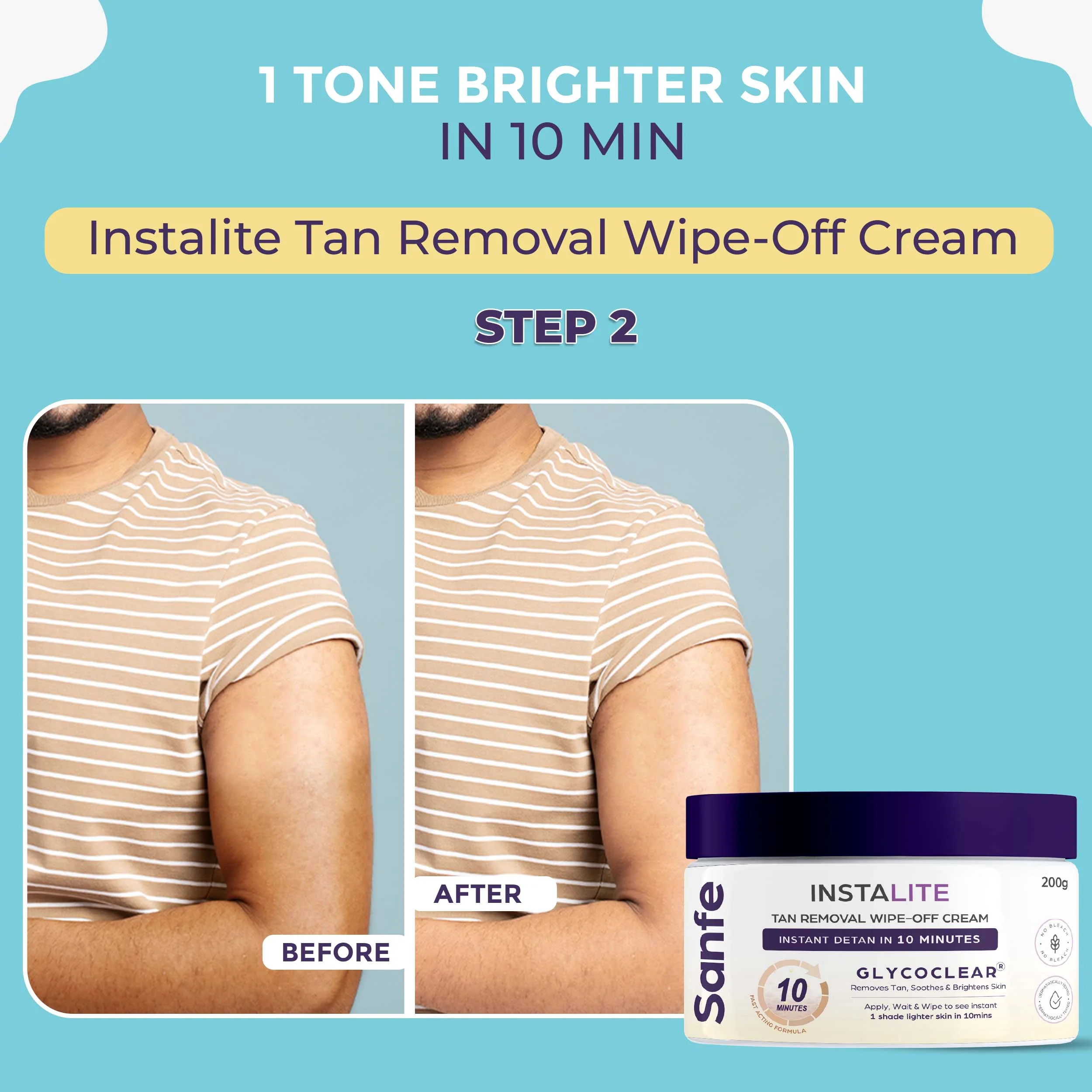 Sanfe Clean & Detan Kit | For Arms & Legs | Sanfe Hair Removal Spray  & Sanfe Instalite Wipe-off Body Cream| For Men - Image 3