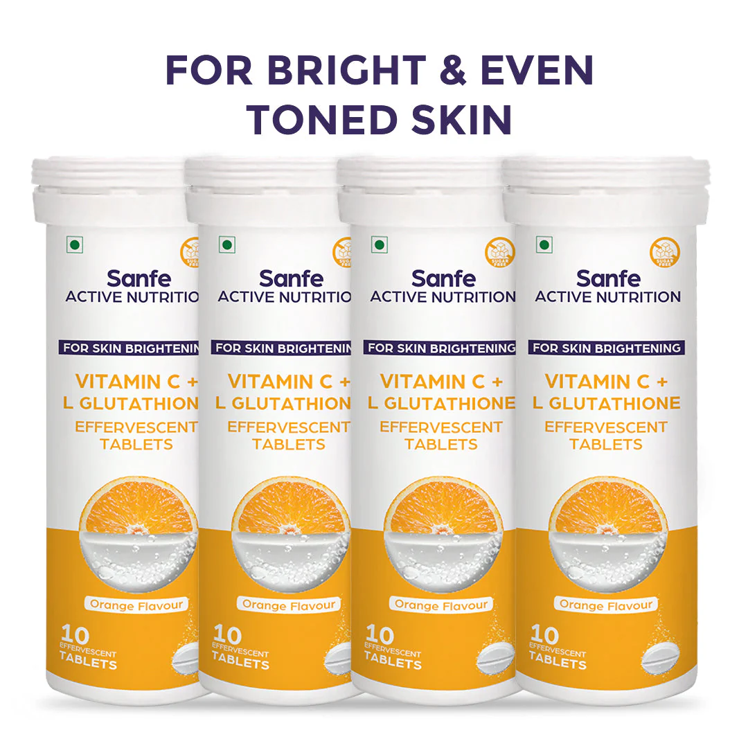 Sanfe Effervescent Tablets, Vitamin C + L Glutathione (Orange) | For Skin Brightening, 40 Tablets - Image 2
