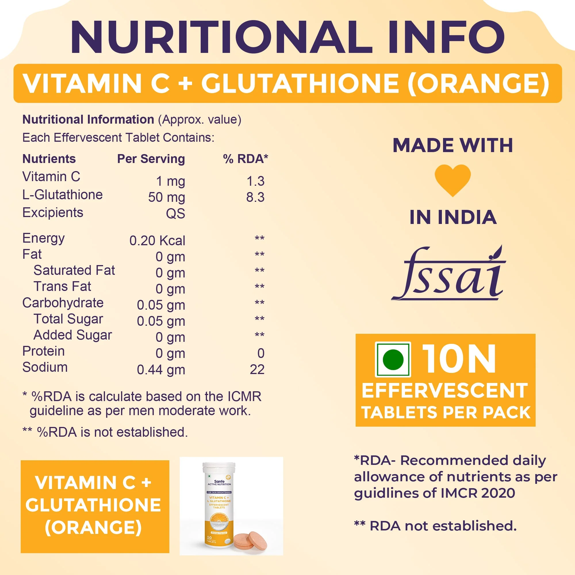 Sanfe Effervescent Tablets, Vitamin C + L Glutathione (Orange) | For Skin Brightening, 40 Tablets - Image 4